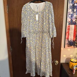 Floral Long Sleeve Dress in Yellow and Blue